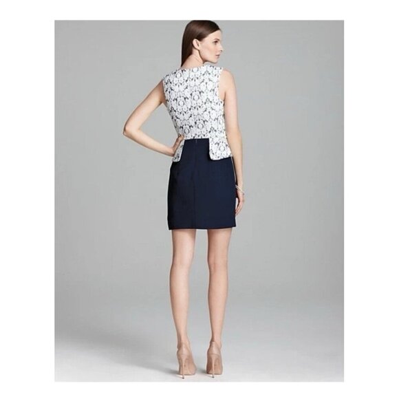 BLACK HALO dress shift sheat mini peplum floral brocade career business blue 2 - Picture 2 of 8